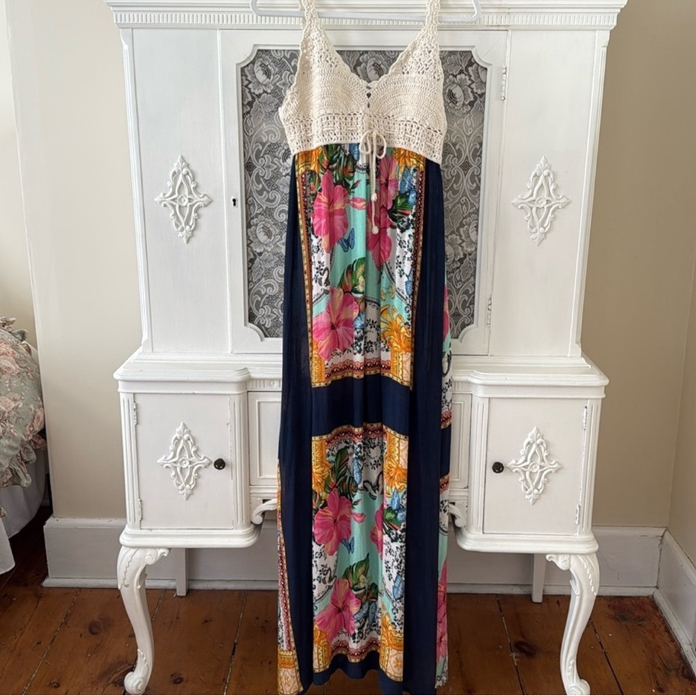 Floral Maxi Dress with Crochet Top